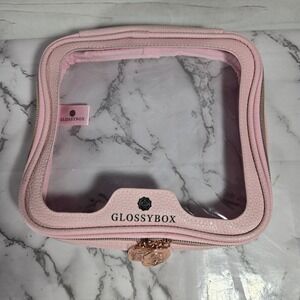GLOSSYBOX Clear Pink Cosmetic Makeup Bag Travel Organizer Rose Gold Zippers